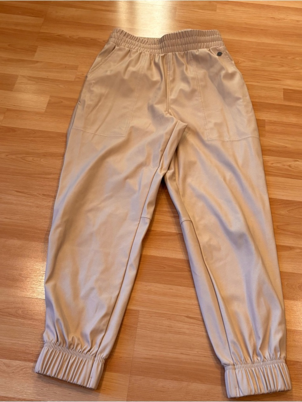 CALIA by Carrie Underwood Light Beige Activewear Jogger Pants- faux leather